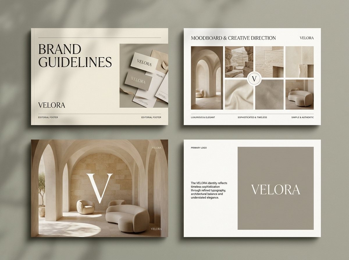Brand identity presentation with stationery and colour palette